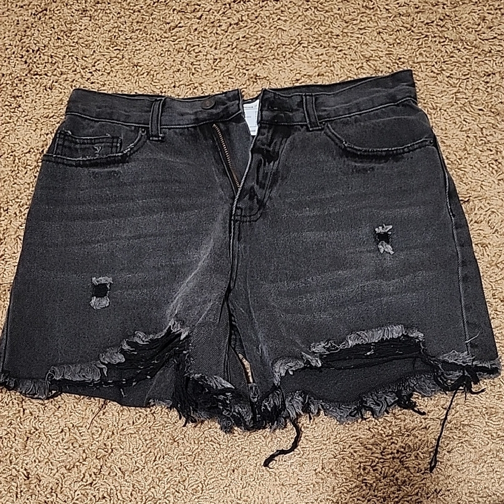 Forever 21 Frayed Black Jean Shorts